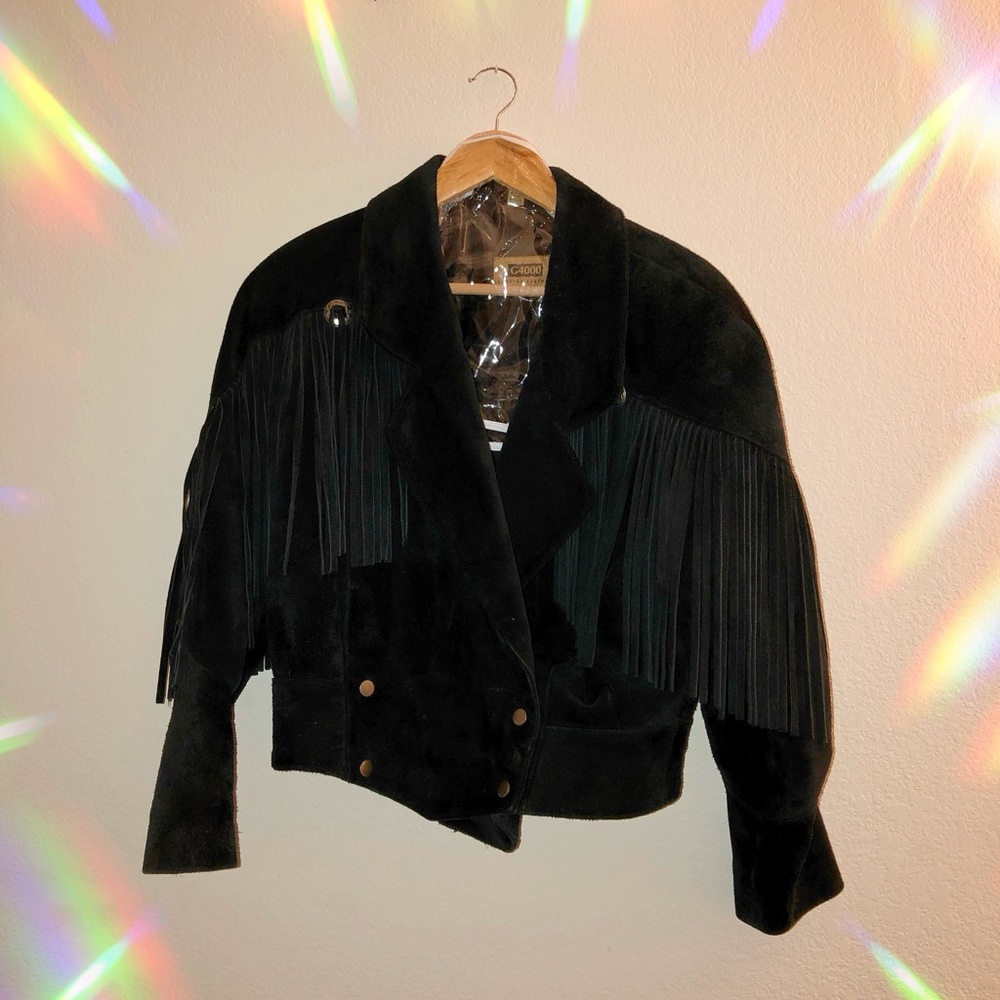 Vintage-inspired suede leather fringe jacket